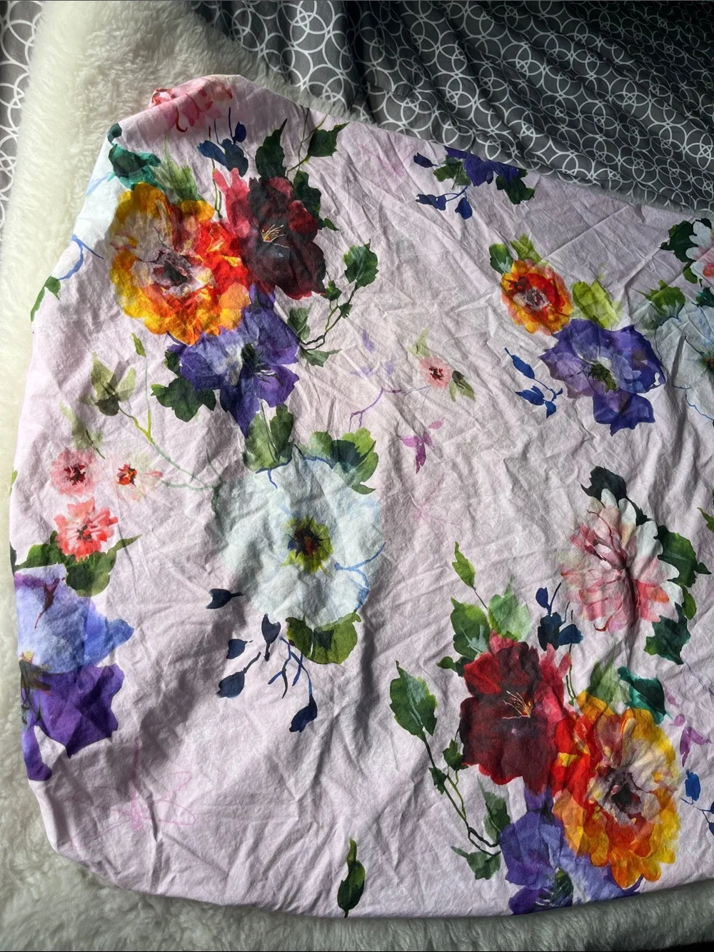 Pottery Barn Kids Floral Print Pink crib sheet